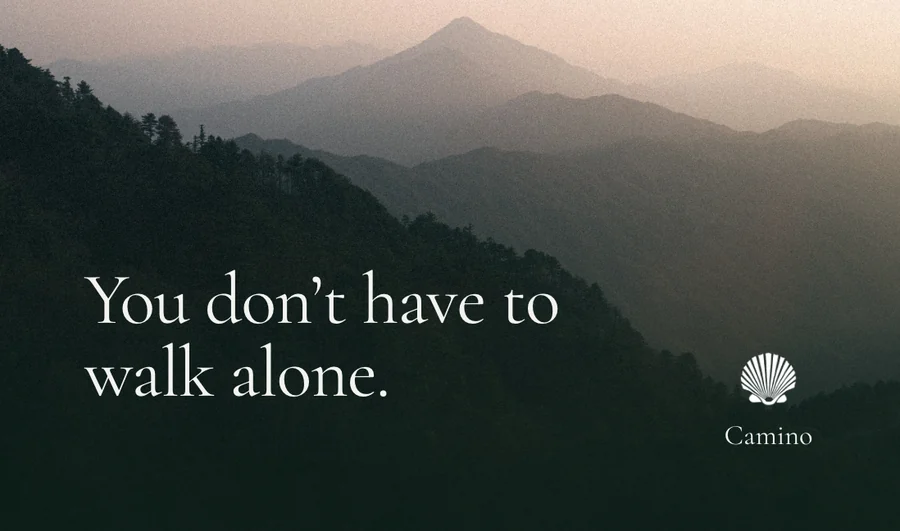 An invitation card that reads “You don’t have to walk alone.”