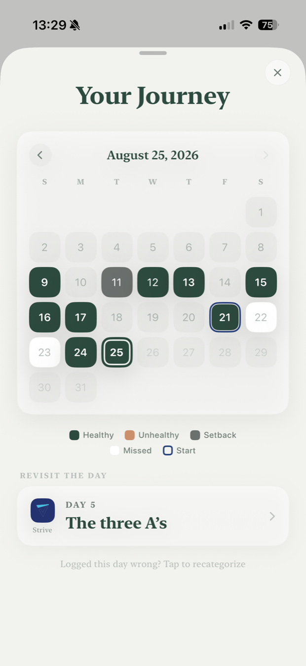Progress across the journey in the Camino app
