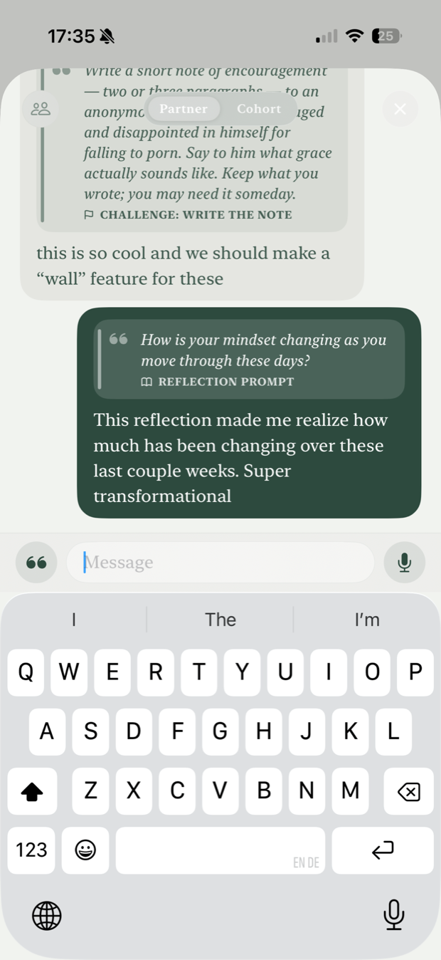 Messaging an accountability partner in the Camino app